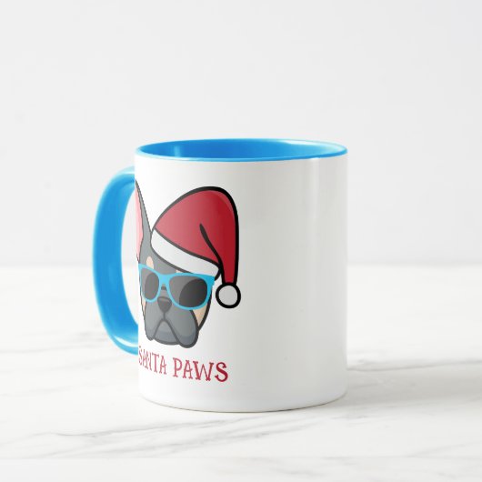 Mug Funny Blue Tan Frenchie Père Noël Paws Noël (Devant gauche)