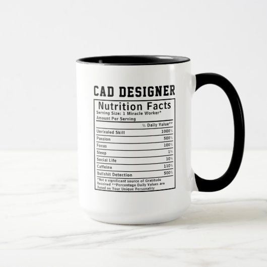 Mug Funny CAD Designer Nutrition Facts Tech Worker (Droite)