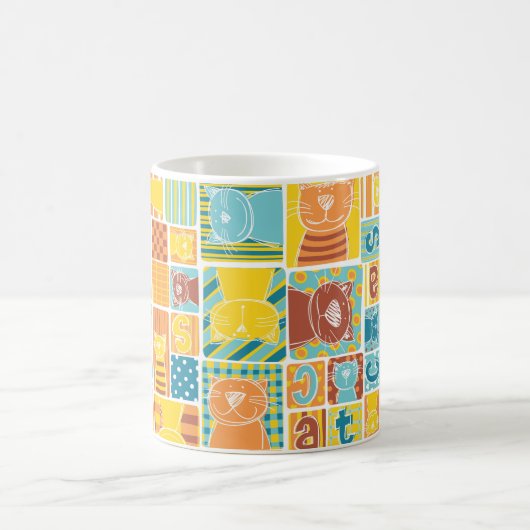 Mug Funny cat fabric patchwork wallpaper,abstract seam (Centre)
