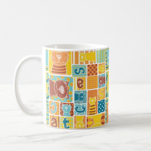Mug Funny cat fabric patchwork wallpaper,abstract seam (Gauche)