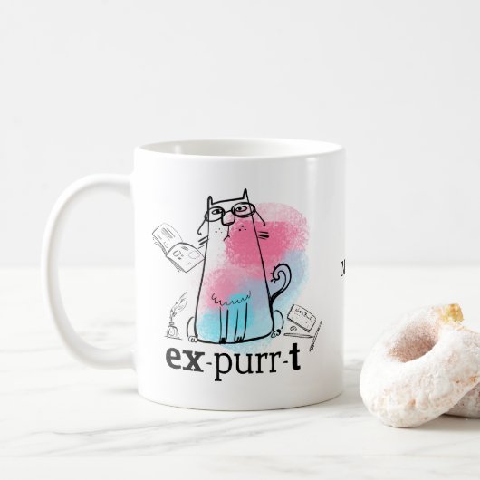 Mug Funny Cat Play on Words Nom de l'expéditeur (Avec donut)