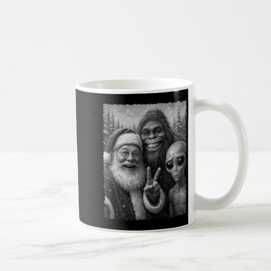 Mug Funny Cat Santa Bigfoot Alien Christmas Selfie Tee (Droite)