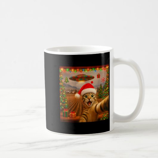 Mug Funny Cat Selfie With Alien Ufo Christmas Lights S (Droite)