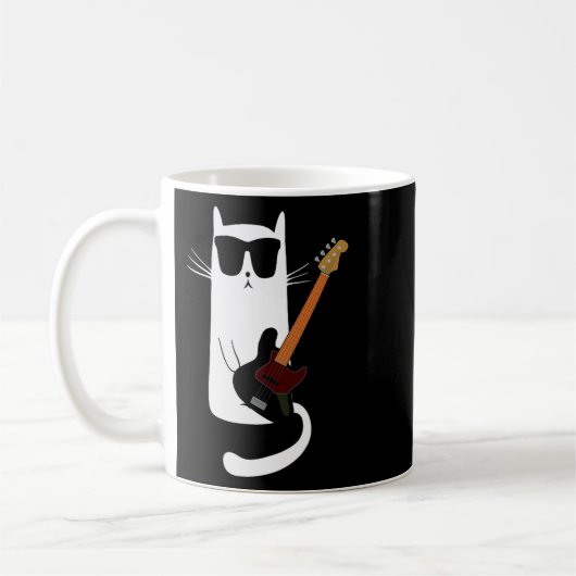 Mug Funny Cat Wearing Sungles Playing B Guitar Men Wom (Gauche)