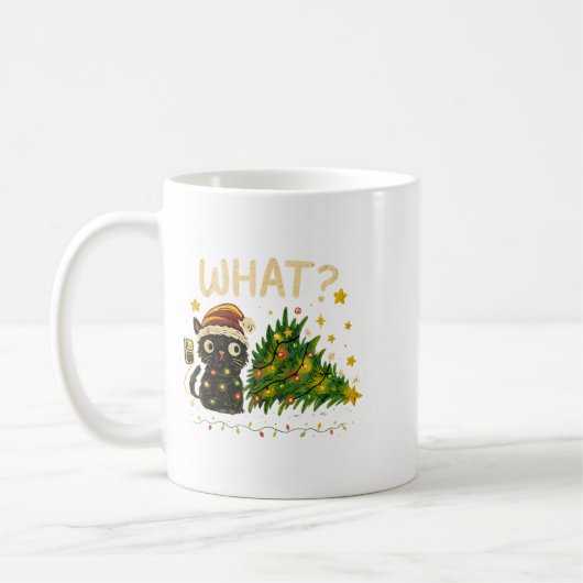 Mug Funny Cat With Christmas Lights And Fallen Tree Ar (Gauche)
