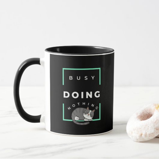 MUG FUNNY CHAT BUSY NE FAIT RIEN (Avec donut)