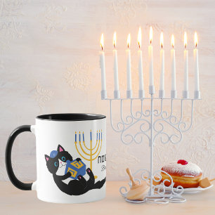 Mug Funny Chat Gold Menorah Hébreu Happy Hanoukka