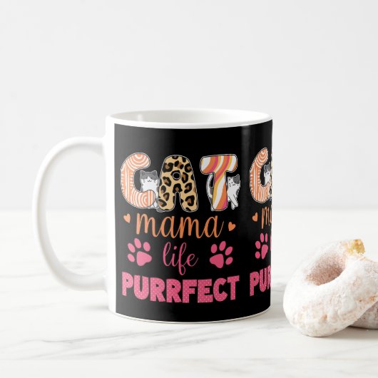Mug Funny Chat Mama Vie Empreinte de léopard Purrfect (Avec donut)