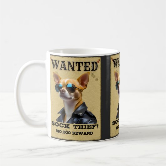 Mug Funny Chihuahua WANTED Poster with Cool Sunglasses (Gauche)