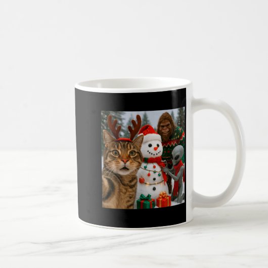 Mug Funny Christmas Cat Selfie With Bigfoot Alien &amp (Droite)