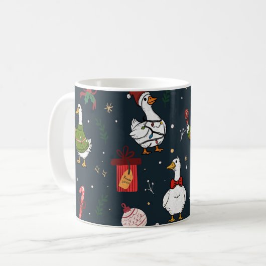 Mug Funny Christmas Ducks Seamless Pattern (Devant gauche)