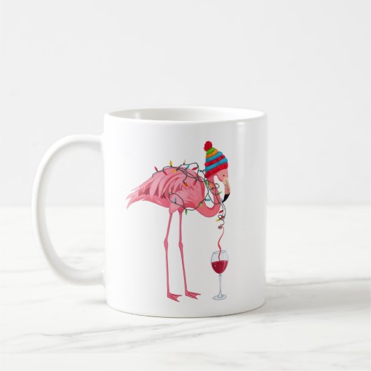 Mug Funny Christmas Flamingo with Wine (Gauche)
