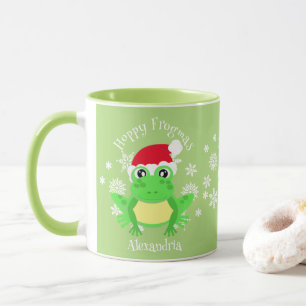 Mug Funny Christmas Frog Santa Hat Green Novelty