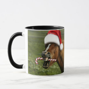 Mug Funny Christmas horse with Santa a smiling