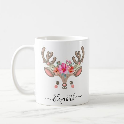 Mug Funny Christmas Reindeer Visages Personnalisé Nom (Gauche)