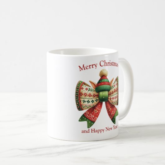 Mug Funny Christmas rustic bow with elves hat (Devant droit)