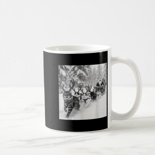 Mug Funny Christmas Santa Sleigh Cats Reindeer Selfie (Droite)