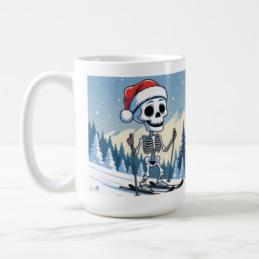 Mug Funny Christmas Skeleton on Skis  (Gauche)