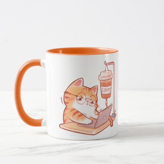 Mug Funny Coffee Cat Mug, Cute Overworked Programmer G (Gauche)