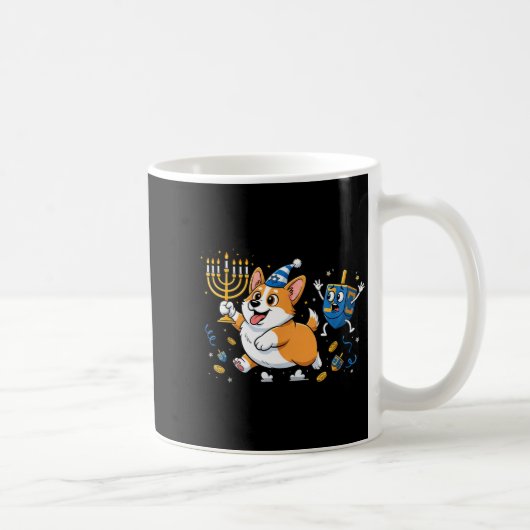 Mug Funny Corgi Dreidel Menorah Hanukkah Kids Womens M (Droite)