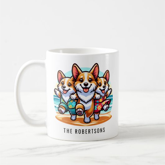 Mug Funny Corgis Danser sur une plage Personnalisé (Gauche)