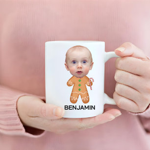 Mug Funny Custom Baby Face Photo Pain d'épices Noël