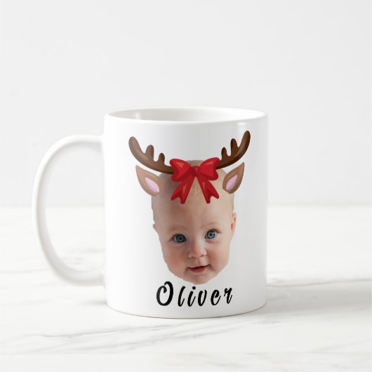 Mug Funny Custom Baby Visage photo Reindeer de Noël (Gauche)
