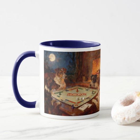Mug Funny Cute Dogs Playing A Board Game Coffee (Avec donut)