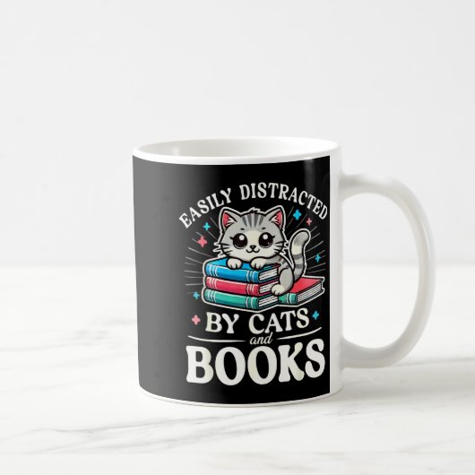 Mug Funny Cute Easily Distracted By Cats And Books (Droite)
