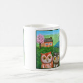 Mug Funny Cute Owls Folk Art Country Landscape Hills (Devant droit)