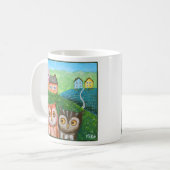 Mug Funny Cute Owls Folk Art Country Landscape Hills (Devant gauche)