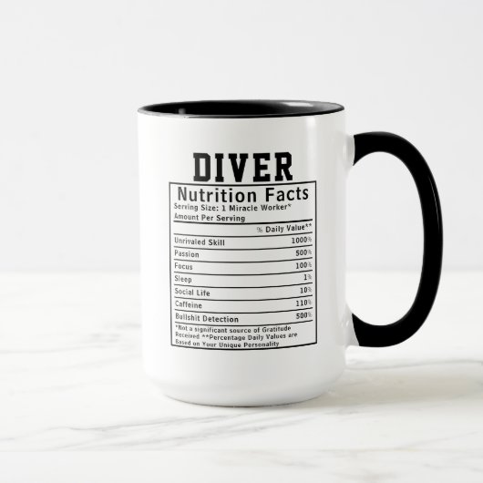 Mug Funny Diver Nutrition Facts Underwater Gift (Droite)