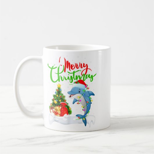Mug Funny Dolphin Fish Lover Xmas Lighting Dolphin Chr (Gauche)