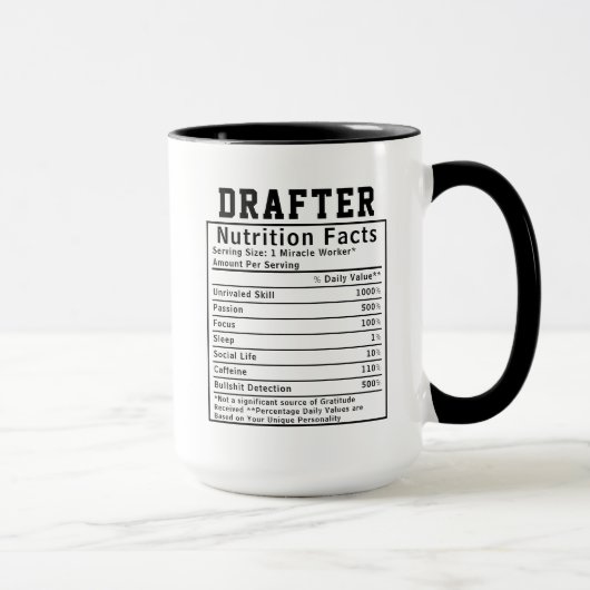 Mug Funny Drafter Nutrition Facts Engineering staff (Droite)