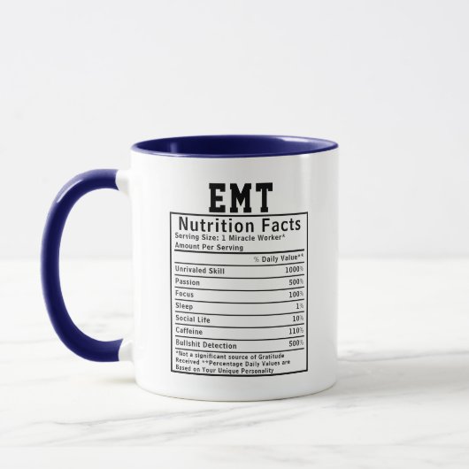 Mug Funny EMT Nutrition Facts Paramedics Emergency (Gauche)