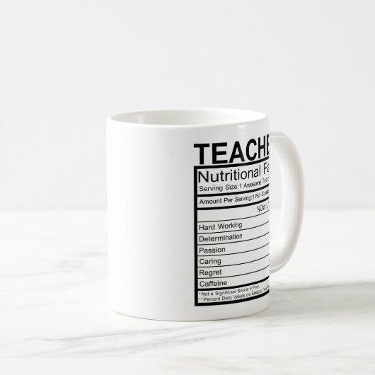 Mug Funny Enseignant Faits nutritionnels (Devant droit)