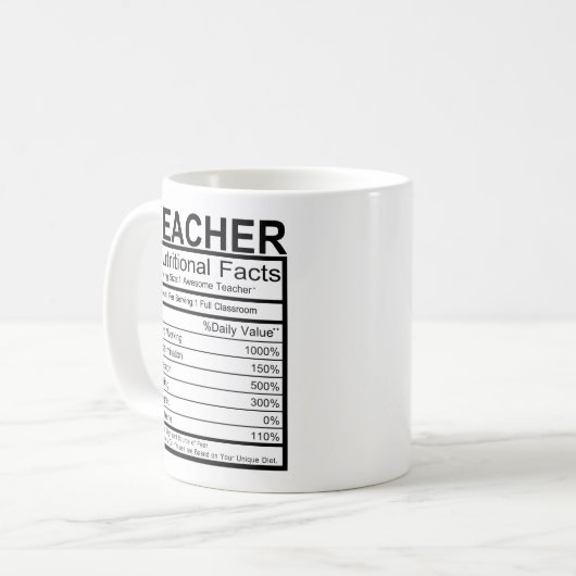 Mug Funny Enseignant Faits nutritionnels (Devant gauche)