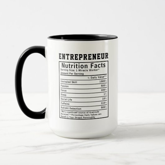 Mug Funny Entrepreneur Nutrition Facts Gift For Boss (Gauche)