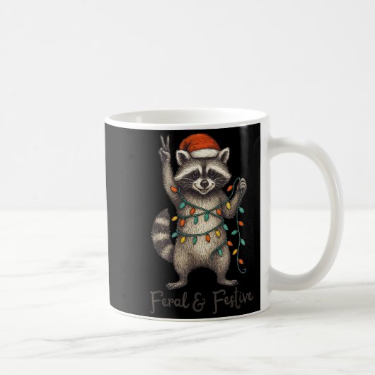 Mug Funny Feral And Festive Raccoon Santa Hat Retro Ch (Droite)