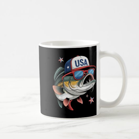 Mug Funny Fishing &amp; Fisherman Gift American Flag  (Droite)