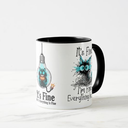 Mug Funny Frazzled Cat Everything Is Fine Office Coffe (Devant droit)