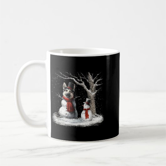 Mug Funny German Shepherd Dog In The Snow Tree Christm (Gauche)