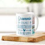 Mug Funny Grammie Grandchildren Noms et collection pho<br><div class="desc">Un cadeau parfait pour une grand-mère qui déteste se faire appeler grand-mère, cette jolie et drôle mug de Grammie présente le dicton "Grammie - parce que grand-mère est pour vieilles dames" dans un collage de cinq photos de ses petits-enfants. Personnalisez avec un message personnalisé, les noms des petits-enfants, et/ou l'année...</div>