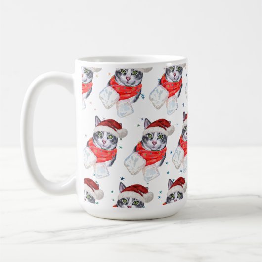 Mug Funny Gray and White Tabby Cat Christmas (Gauche)
