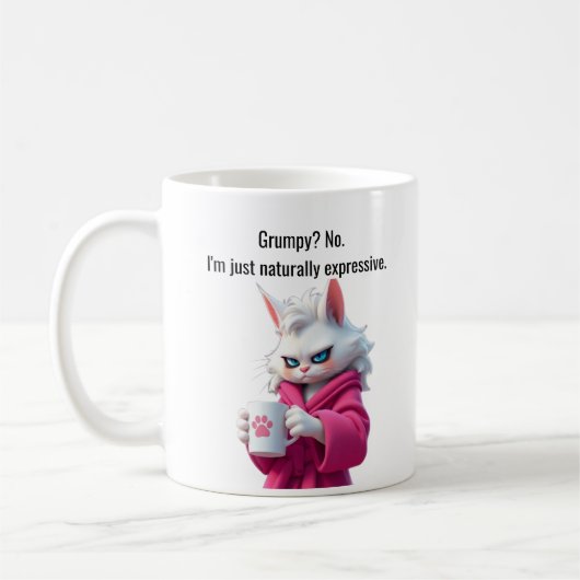 Mug Funny Grumpy cat dans un chat blanc Robe et Café (Gauche)