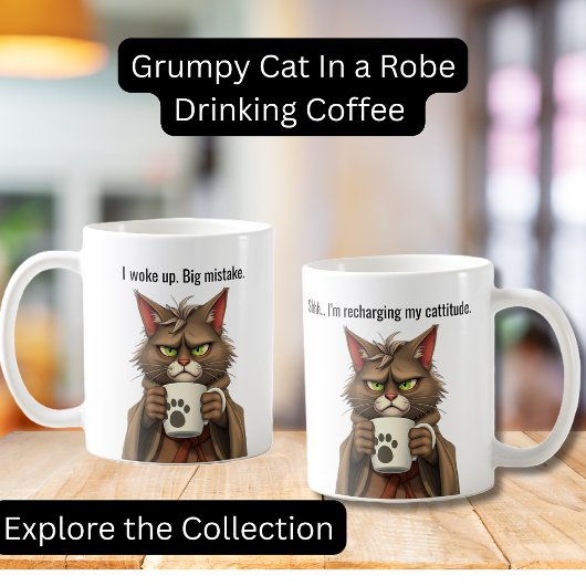 Mug Funny Grumpy cat dans un chat Robe et Café