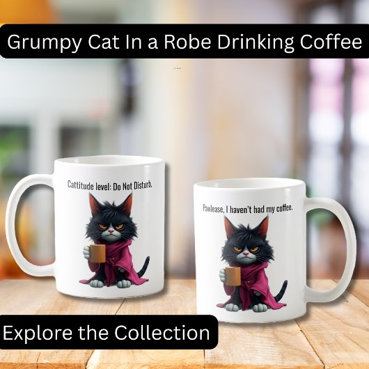 Mug Funny Grumpy cat dans un Robe et café Black Cat