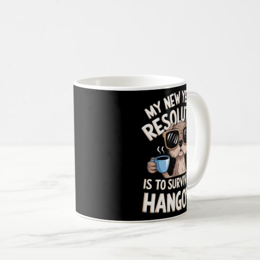 Mug Funny Hangover Survival Dog New Year's Resolution (Devant droit)