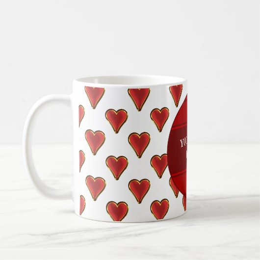 Mug Funny Heart Pattern gold red + your backgr. & (Gauche)