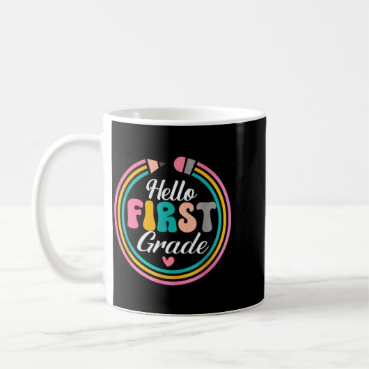 Mug Funny Hello First Grade Pencil Circle Design  (Gauche)